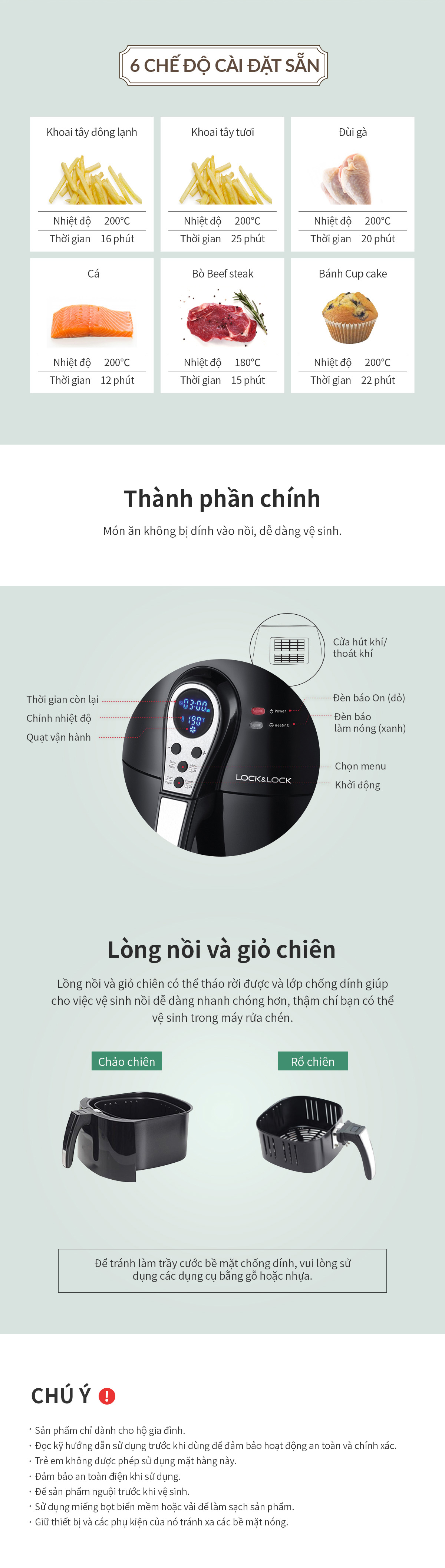 Nồi Chiên Không Dầu LocknLock 3.0L - Màu Đen - EJF276 6 noi chien khong dau locknlock 3 0l mau den ejf276 description 1785043642
