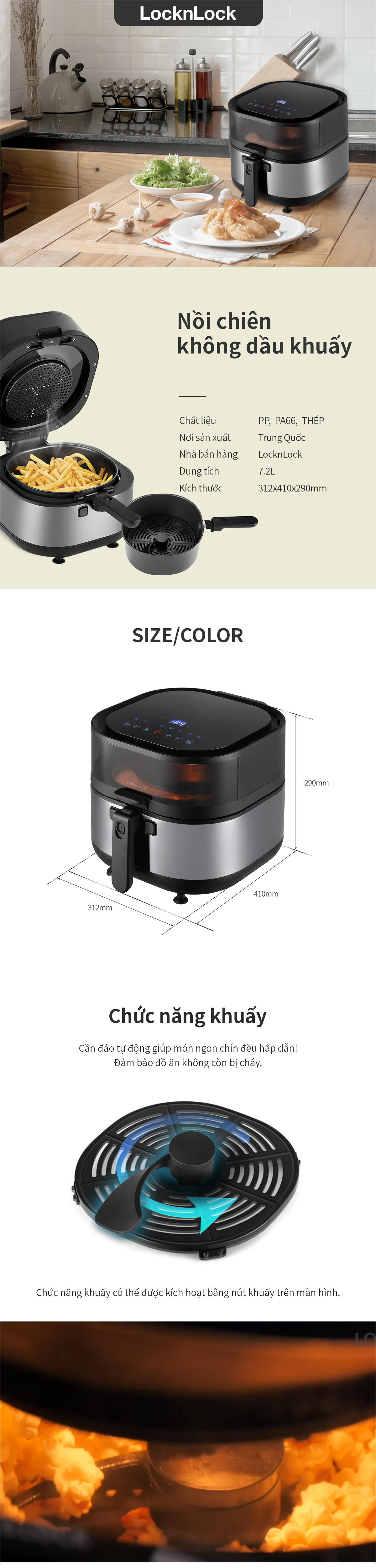 noi chien khong dau visible stirring air fryer 7 2l 220v 50hz 1800w mau den locknlock ejf596blk description 1785043662