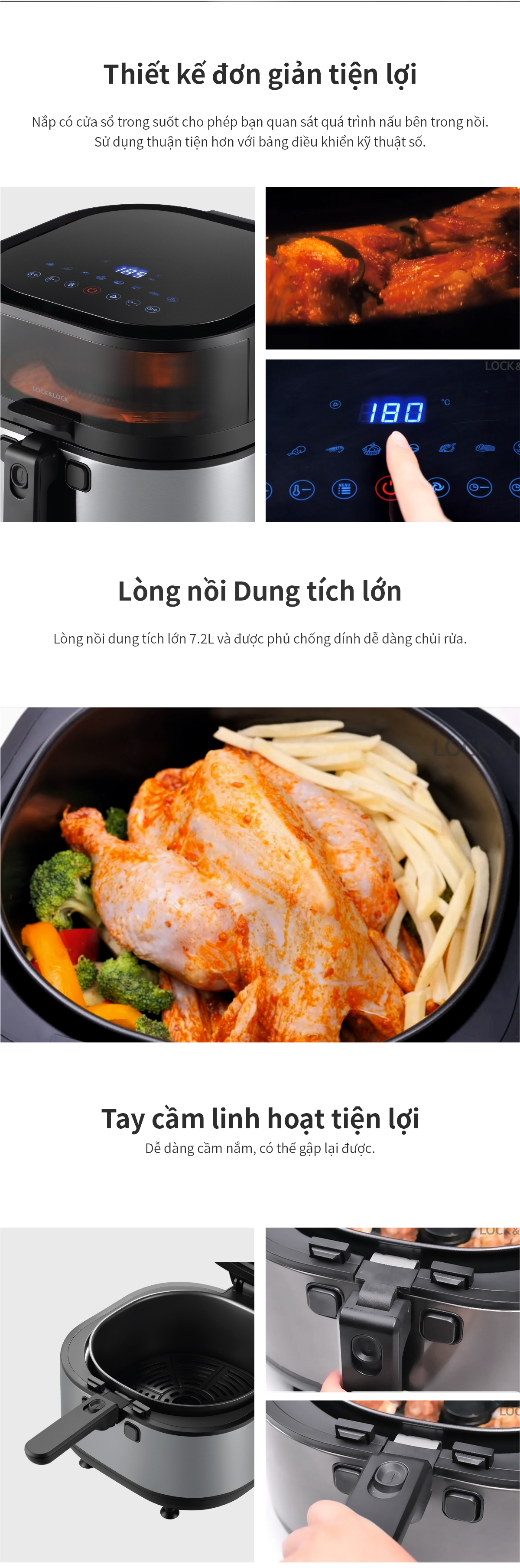 noi chien khong dau visible stirring air fryer 7 2l 220v 50hz 1800w mau den locknlock ejf596blk description 1785043664