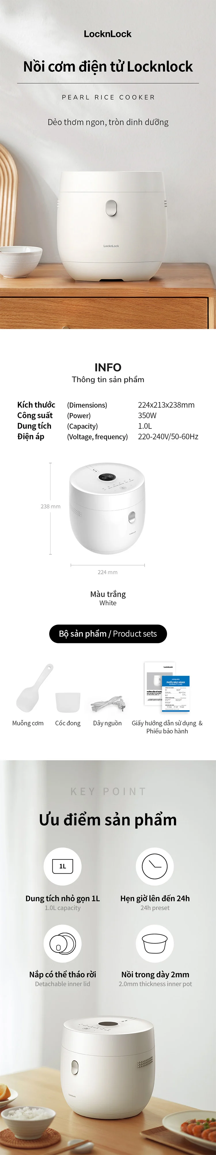 noi com dien tu locknlock pearl rice cooker 220 240v 50 60hz 350w 1 0l mau trang ejr376wht description 1785047512