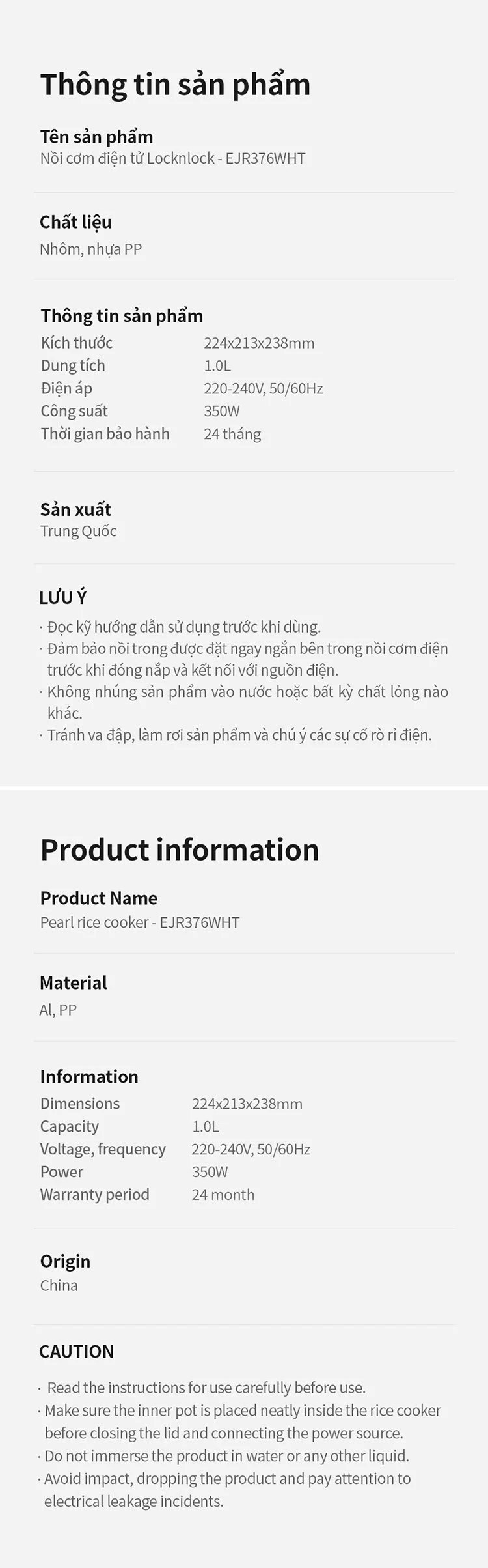 noi com dien tu locknlock pearl rice cooker 220 240v 50 60hz 350w 1 0l mau trang ejr376wht description 1785047516