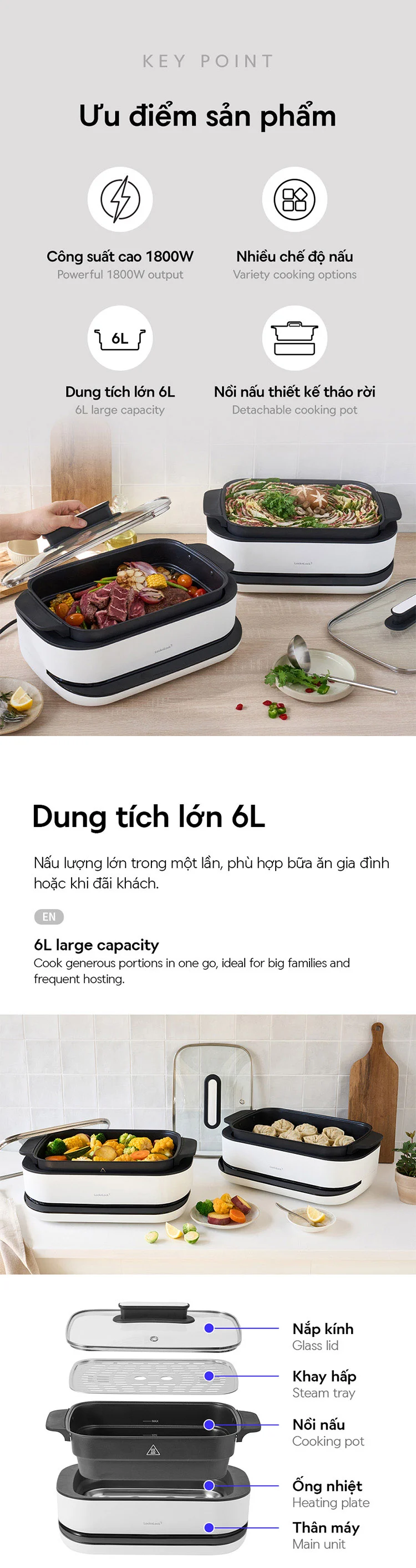 Nồi điện đa năng LocknLock dung tích 6L - Màu trắng - EJP261WHT 9 noi dien da nang locknlock dung tich 6l mau trang ejp261wht description 1785046528