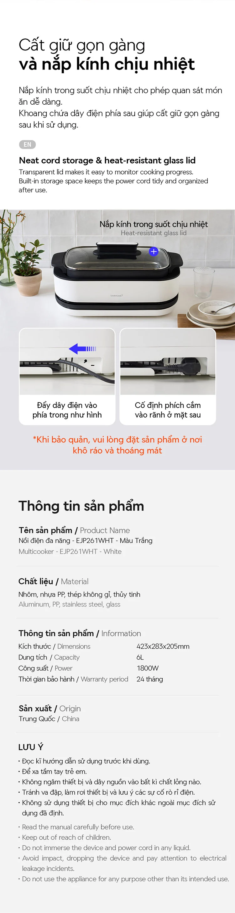 Nồi điện đa năng LocknLock dung tích 6L - Màu trắng - EJP261WHT 13 noi dien da nang locknlock dung tich 6l mau trang ejp261wht description 1785046531