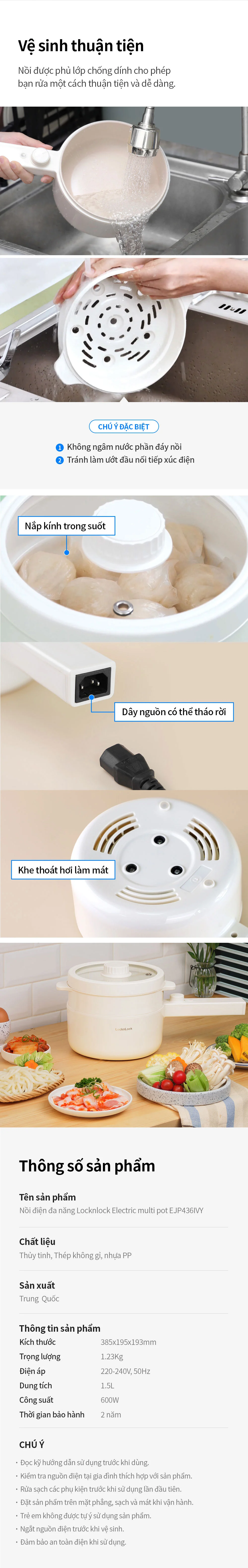 Nồi Điện Đa Năng LocknLock Electric Multi Pot 220V, 50Hz, 600W, 1.5L - Màu Ngà - EJP436IVY 10 noi dien da nang locknlock electric multi pot 220v 50hz 600w 1 5l mau nga ejp436ivy description 1785046545