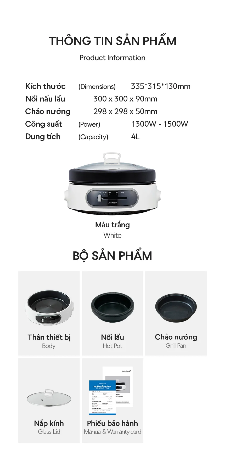 NồI Điện Đa Năng Locknlock Multi Cooker 220 - 240V, 50/60Hz, 1300 - 1500W, 4L - Màu Trắng - EJP544WHT 8 noi dien da nang locknlock multi cooker 220 240v 50 60hz 1300 1500w 4l mau trang ejp544wht description 1785046448