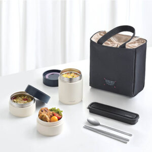 Bộ hộp cơm giữ nhiệt LocknLock All-Fit Lunch Box (230ml*1, 310ml*1, 480ml*1, bộ đũa và thìa, túi) - LHC8014IVY