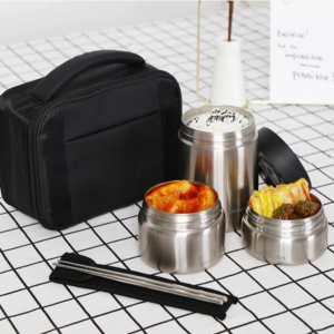 Bộ hộp cơm giữ nhiệt LocknLock bằng thép không gỉ (460ml*1, 420ml*1, 280ml*1, đũa*1, túi*1) - Màu bạc - LHC8032SLV