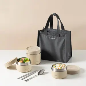 Bộ Hộp Cơm Giữ Nhiệt Locknlock Pump Vacuum Lunch Box (300Mlx2, 500Mlx1, Bộ Đũa Và Thìa, Túi) - 2 Màu (Be, Navy xanh nhạt) - LHC8052S02