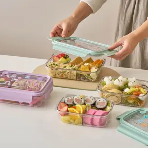 Hộp cơm nhựa 3 ngăn trong suốt  LocknLock 750ml - LCB501 và 1L - LCB502 - 2 màu (Tím, Xanh)