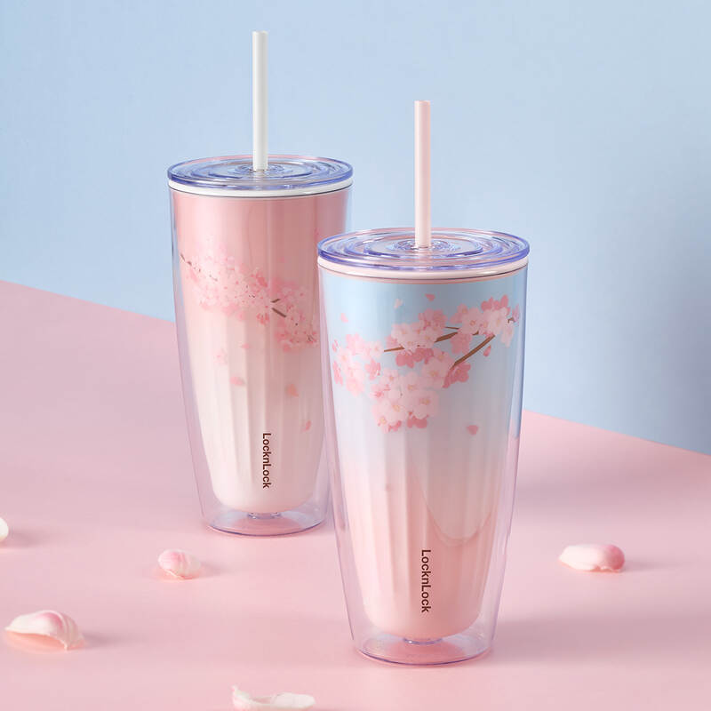 Ly Nhựa 2 Lớp LocknLock Kèm Ống Hút Cherry Blossom Double Wall Cold Cup 750nl - 2 Màu (Hồng, Trắng) - HAP522PIK, HAP522WHT
